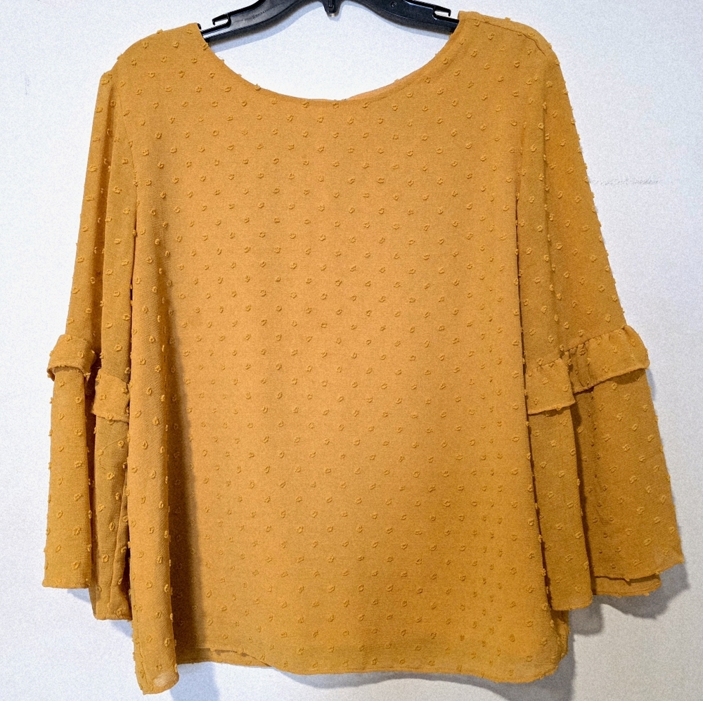 ​Banana Republic Mustard Yellow Swiss Dot Bell Sleeve Top | Size Large |